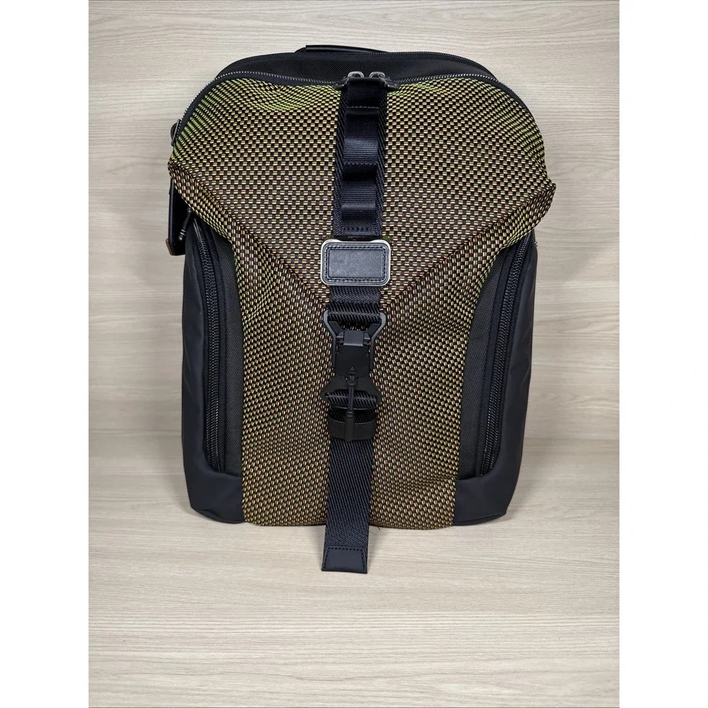 Tumi Barksdale Backpack‎ Orange Green Geometric Laptop Bag Large Carryon Snap